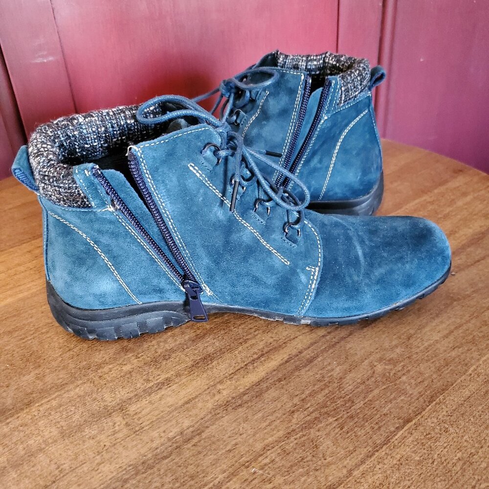 PROPET Delaney Side Zip Waterproof Blue Suede Ankle Boots